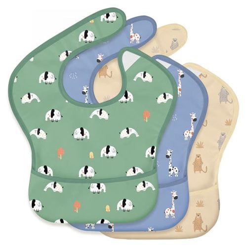 3-Pack Baby Feeding Bibs | Waterproof Stain-Resistant 3D Food Catcher, Soft Lightweight Design for Baby-Led Weaning, Infants & Toddlers 3-24 Months Jungle Animals