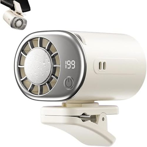 Car Clip on Air Conditioner Fan with Display,Portable Mini Cooling System for Auto Vehicle,Hands-Free Clip on Air Conditioner Fan,360° Rotation Portable Mini Fan with 199 Speeds Cars,Work,Out-White