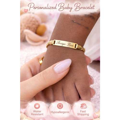 Personalized Baby Name Bracelet | Custom Engraved Baby Bracelet | Newborn Gift | Baptism Gift | Baby Jewelry