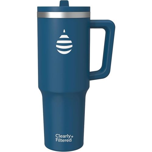 Clearly Filtered Water Bottle | Removes 200+ Contaminants, Double-Wall Insulated Stainless Steel, BPA/BPS Free, Phthalate Free, Filters Flouride Lead Chlorine (40oz, Navy Blue)