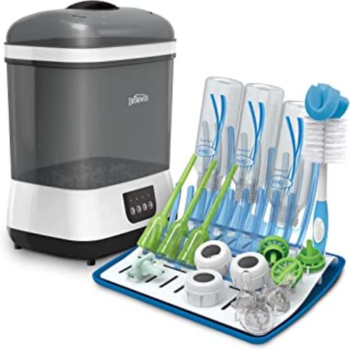 Dr. Brown's Clean Steam Baby Bottle and Pacifier Sterilizer and Dryer with Folding Baby Bottle Drying Rack