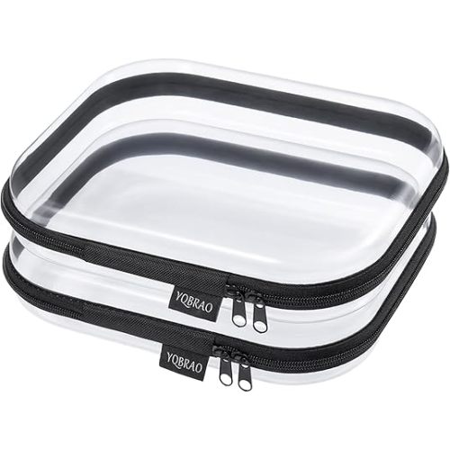 Hard Sided Clear Zipper Case for Storage- Professional-Grade Plastic Clear Zipper Pencil Case,Toy Storage Bins, Toiletry Bags, Travel Organizer（Black,2 Pack, M）