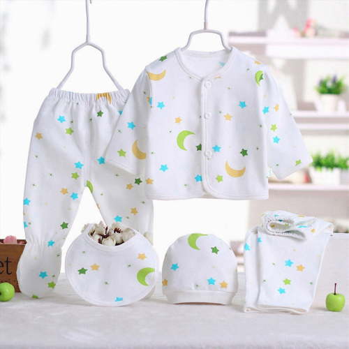 KPOPLK Set Tops+Hat+Pants Cartoon 5PCS Outfit +Bib Long Girl Baby Boy Sleeve Girls Outfits&Set 0-3 Months