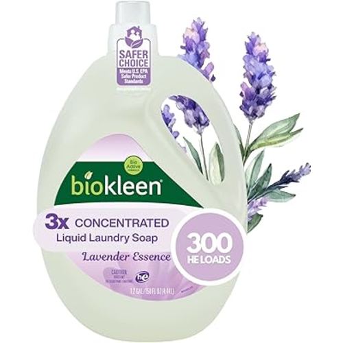 Biokleen Natural Laundry Detergent - 300 HE Loads - Liquid, Eco-Friendly, Plant-Based, No Artificial Fragrance, Colors or Preservatives, Lavender Lily, 150 Fl Oz