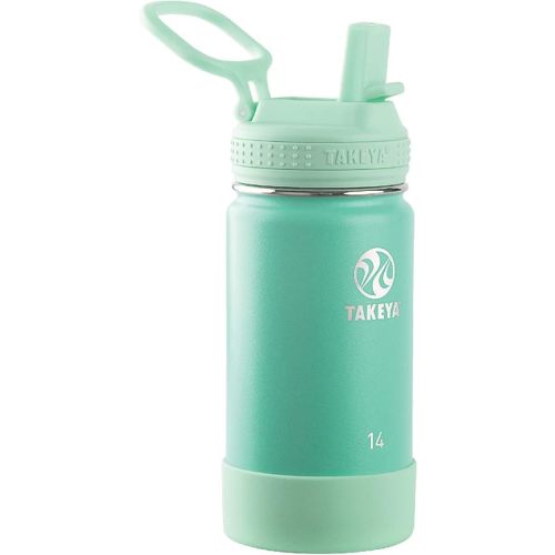 Takeya Actives Kids Water Bottle 14 oz Stainless Steel Double Wall Insulation BPA-Free Leakproof Straw Lid Easy Carry Handle Reusable Ideal for Boys and Girls, School, Sports - Seafoam