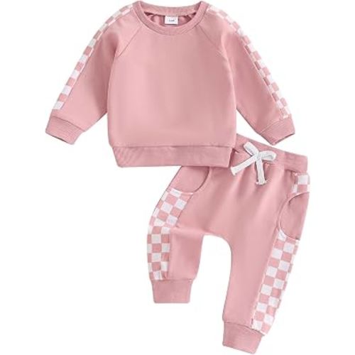 allshope Toddler Baby Girl Fall Outfit Patchwork Long Sleeve Sweatshirts Elastic Waist Pants Cute Newborn Clothes Set
