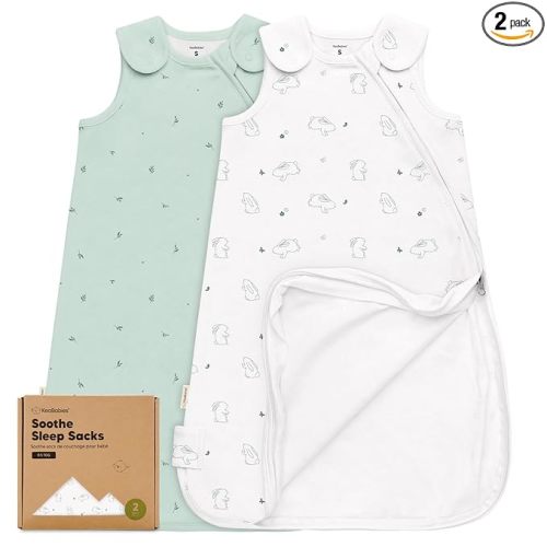 2-Pack Organic Baby Sleep Sacks, 100% Cotton - Soft & Breathable 0.5TOG Baby Wearable Blanket, Toddler Sleeping Sack 0-6 Months, Easy to Wear Transitional Swaddles for Newborns (Bunnies, S)