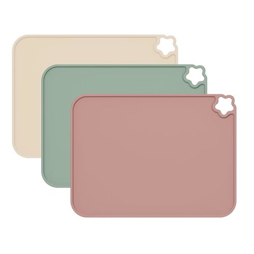 Cutebe Silicone Placemat for Toddles Kids Non-Slip Reusable Portable Kids Placemats for Dinning Table Heat Resistant Placemats, Baby Placemat Stain Resistant Silicone Mat for Dining Table 3 Pack