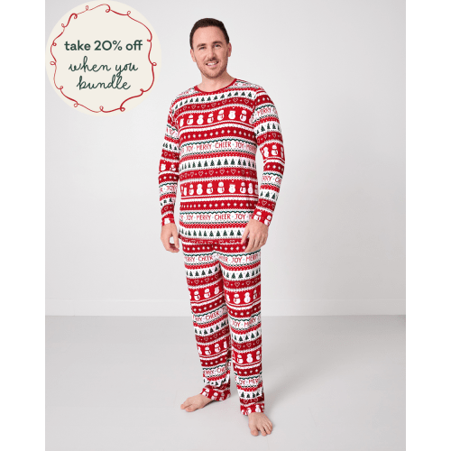XL Festive Fair Isle Men's Long Sleeve Pajama Top and bottom- Little Sleepies