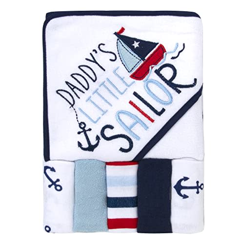 Baby Hooded Bath Towel and Washcloth Set for Infants, Boys and Girls 6-12 Months (Daddy's Sailor)