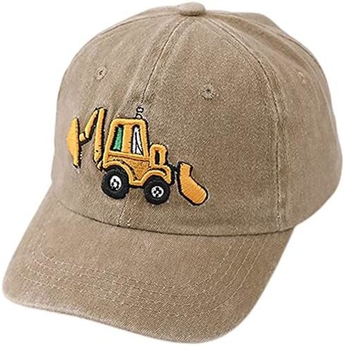 Excavator Toddler Baseball Hat, Embroidery Adjustable Kids Baseball Boys Cap Big Brother Present Age 2-8 Khaki