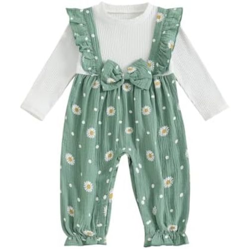 BULINGNA Newborn Baby Girl Romper Infant Fall Winter Clothes Ruffle Daisy Print Sweater Long Sleeve Bodysuit Jumpsuit