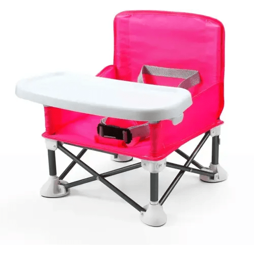 PandaEar Portable Travel Booster Seat with Tray| Folding Baby Seat Booster High Chair for Dining Table| Compact Camping Chair for Lawn, Beach Indoor/Outdoor Use| Toddlers, Kids (Pink)