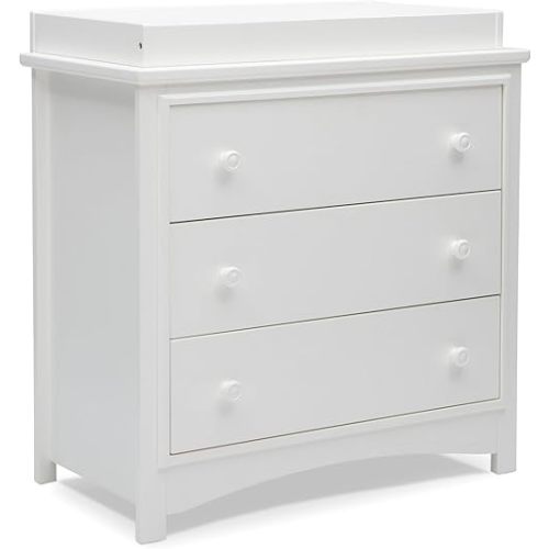 Delta Children Perry 3 Drawer Dresser with Changing Top and Interlocking Drawers, Bianca White