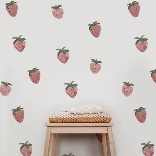Strawberries Muted Pink Decal - Nursery and Kids Room Decor - Whimsy and Easy to apply wall decals - Strawberries Decal
