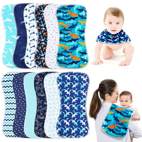 Baby Burp Cloths & Baby Bibs 2-in-1 Design Large Size 3 Layers Thicken Cotton Super Absorbent and Soft Baby Spit Up Burping Rags Baby Burp Cloth Set for Boys and Girls Solid 12 Pack