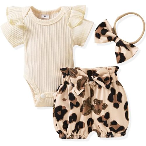 SIZE: 0-3 MONTHS Aalizzwell Baby Girls Ribbed Bodysuit Bloomer Shorts Outfits Summer Clothes