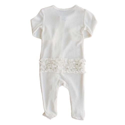 Cloud White Bamboo Waffle Ruffle Zipper Footie