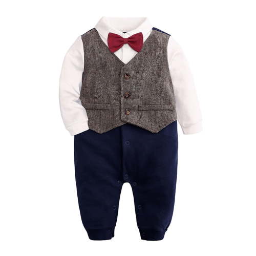 Dealovy Infant Baby Boys Clothes Fall Spring Tuxedo Romper Suits Kids Formal Outfit Suit newborn Boys Wedding Outfit