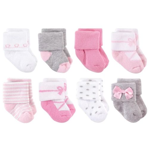 Little Treasure Basics Infant Baby Cozy Terry Socks 8-Pack, Pink Pirouette, 0-6 Months