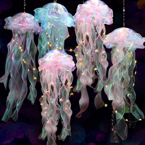 LJIABao 5pcs Iridescent Jellyfish Lanterns, Hanging Birthday Decorations, Holographic Centerpieces