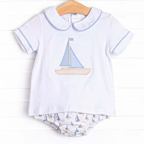 Sails and Sunshine Applique Diaper Set, Blue – Stitchy Fish