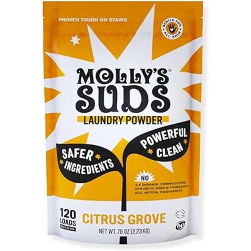 Molly's Suds Original Laundry Detergent Powder | Clean Laundry Detergent Powder for Sensitive Skin | Simple, Effective Ingredients, Stain Fighting | 120 Loads (Citrus Grove)