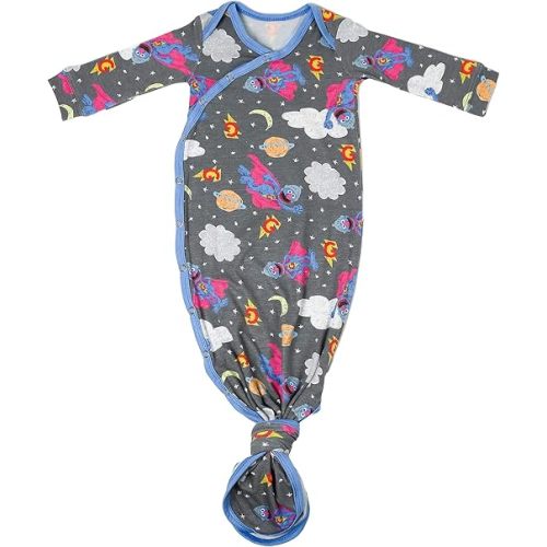 Copper Pearl Baby Gown - Knotted Newborn Sleepers for Baby Boy and Girl, Soft Stretchy Long Sleeve Infant Gowns with Bottom Tie and Hand Mittens, Perfect Hospital Coming Home Outfit (Super Grover)