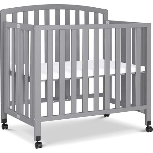 DaVinci Dylan Folding Portable 3-in-1 Convertible Mini Crib and Twin Bed in Grey, Greenguard Gold Certified