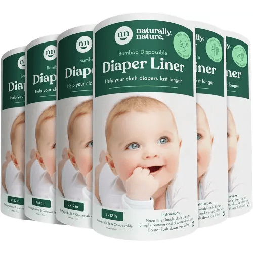 Naturally Nature Disposable Cloth Diaper Liners, Unscented, Fragrance-Free, Chlorine Free Diaper Inserts - 600 Count - (6 Rolls, 100 Sheets per Roll)