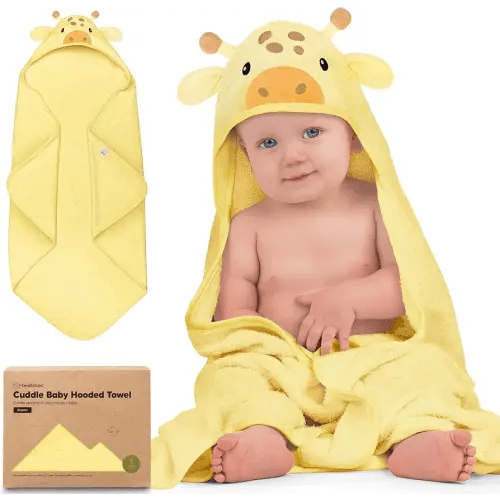 KeaBabies Hooded Baby Towel for Newborn - Viscose Derived from Bamboo Large Baby Bath Towels with Hood for Boys, Girls, Toddler, Extra Absorbent & Soft Newborn Bath Essentials (Giraffe, Regular)
