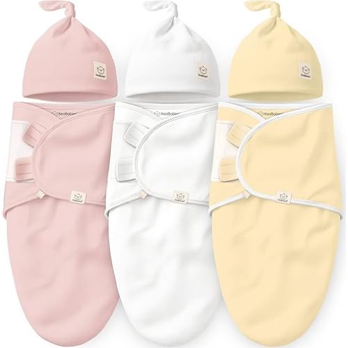 KeaBabies 3-Pack Organic Swaddles for Newborns Girls, Boys with Hats - Soft Cotton Baby Sleep Sacks 0-3 Months, Breathable Baby Hats and Swaddles 0-3 Months, Newborn Essentials Must Haves (Daffodil)