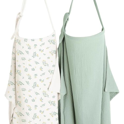 Konssy 2-Pack Muslin Nursing Cover Up for Breastfeeding Moms with Rigid Hoop, 100% Cotton, Lightweight & Breathable Breastfeeding Cover, Adjustable & Comfort