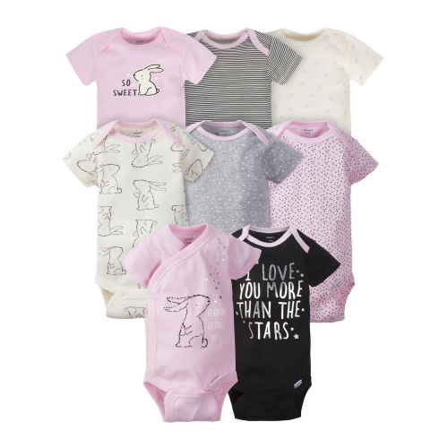 Assorted Short Sleeve Onesies Bodysuits, 8pk (Baby Girls)