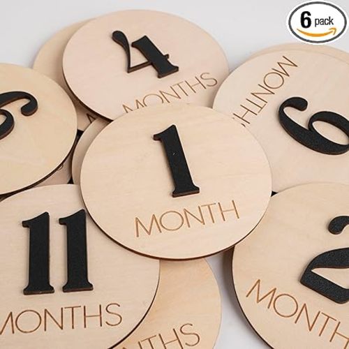 Baby Monthly Milestone, Wooden Baby Milestone Signs, Monthly Milestone Wood Discs, Baby Milestone Discs (3D Black)