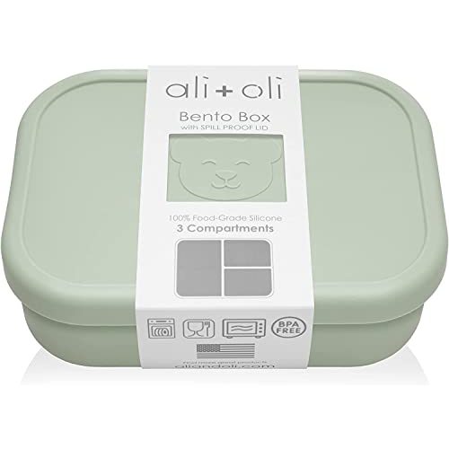 Ali+Oli Silicone Bento Box (Pine) Lunch Box for Kids, Toddlers, Preschoolers & Adults | BPA-Free and Spill-Proof | Ideal for School, and On-the-Go Meals| Perfect for Lunch, Snacks, and Meals