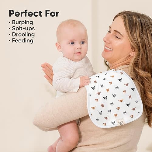 Organic Burp Cloths Baby Boy & Girl - 5-Pack Super Absorbent Cotton Burping Cloths for Babies, Soft & Plush Newborn Spit Up Rags, Infant Towels for Milk Spit Up, Unisex, Large 21" x 10" (Pets & Paws)