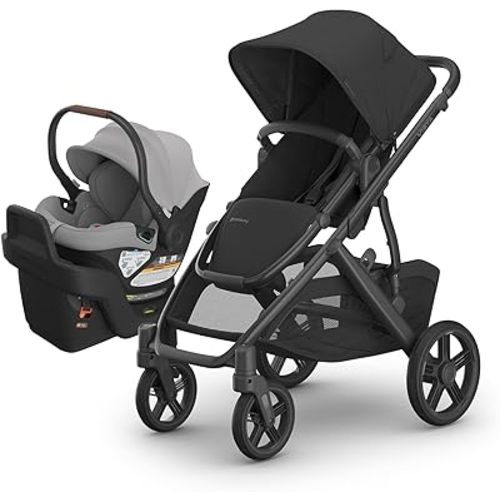 UPPAbaby Travel System - Vista V3 Stroller + Aria Lightweight Car Seat Combo - Toddler Seat, Car Seat, Base with Load Leg + Infant Insert Included – Jake (Charcoal) + Anthony (Grey)