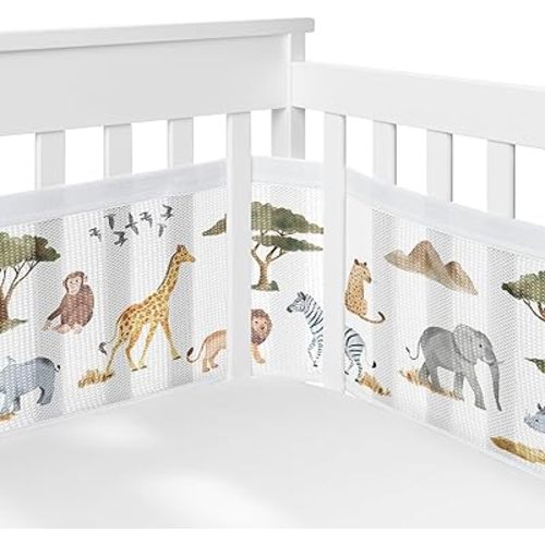 Sweet Jojo Designs + BreathableBaby 2-Piece Breathable Mesh Crib Liner Set (Jungle Animals) for Boys/Girls, Baby, Infants/Newborn Nursery (Boho, Safari Animal, Elephant, Lion, Leopard, Cheetah, Green)