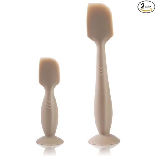 Diaper Cream Spatula, 2 Pack Butt Spatula Baby, Full-Size + Mini Silicone Diaper Cream Applicator for Babies, Newborn Baby Necessities (Brown)