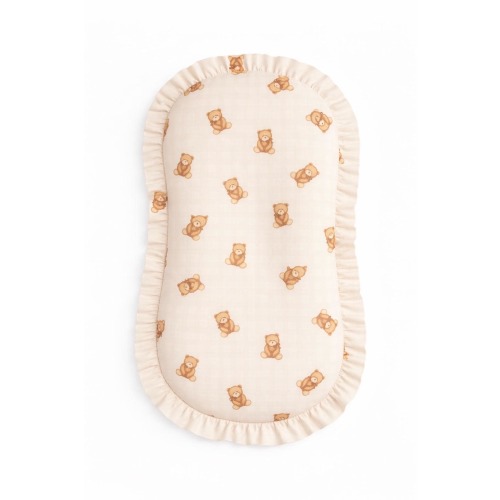 Beige Teddy Bear Gingham Ruffle Lounger Cover - Zipper Closure Lounger Cover-Baby Lounger Cover 100% Cotton Fabric - Washable lounger cover