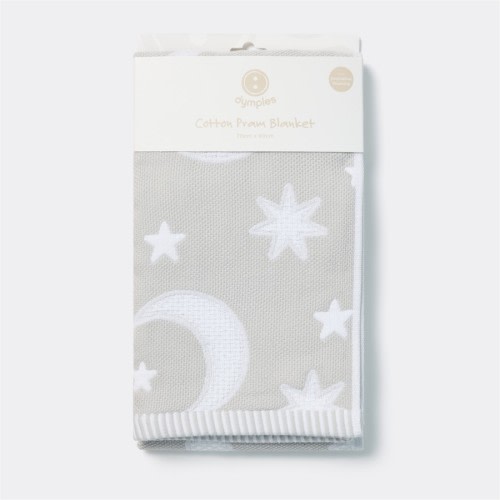 Dymples Cotton Pram Blanket - Grey Moons