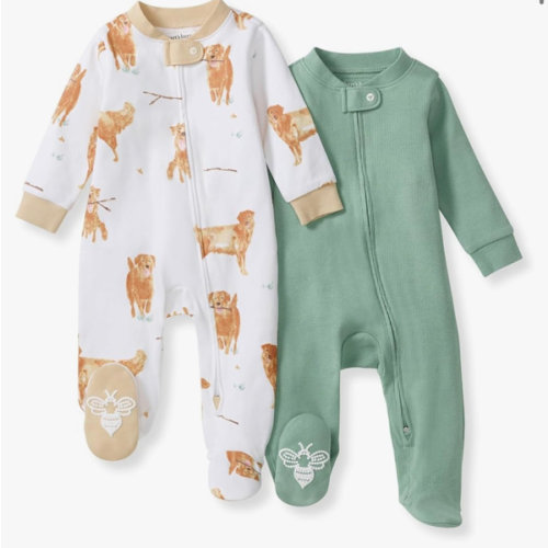 Burt's Bees Baby Boys Sleep and Play PJs, 100% Organic Cotton One-Piece Zip Front Romper Jumpsuit Pajamas