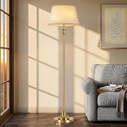 2-Light Floor Lamp for living room, 66.5'' Rustic Farmhouse Pole Lamp with Double Pull Chain, Mid Century Vintage Tall Standing Lamp for Bedroom Home Decor(3 Color Temperatures Bulb Included), Gold