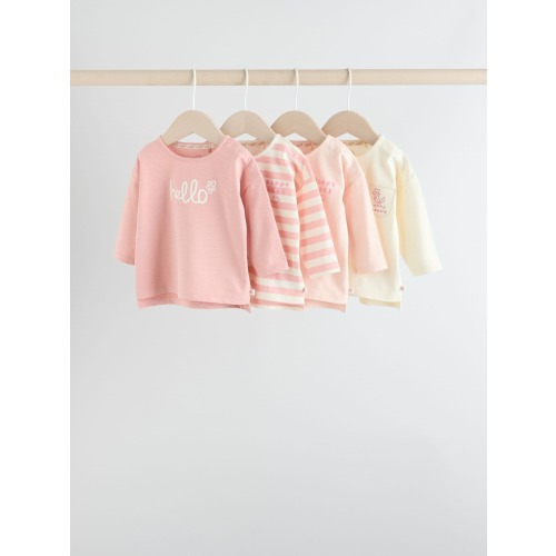Pink Stripe/Slogan Long Sleeve Baby Tops 4 Pack (0mths-2yrs)