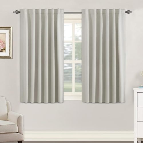 H.VERSAILTEX Blackout Curtains Thermal Insulated Window Treatment Panels Room Darkening Blackout Drapes for Living Room Back Tab/Rod Pocket Bedroom Draperies, 52 x 45 Inch, Ivory/Cream, 2 Panels