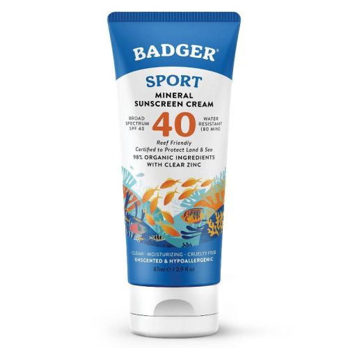 Badger Sport Mineral Sunscreen Cream - SPF 40 - 2.9 fl oz: Whole Body, Aluminum-Free, Paraben-Free, Unscented