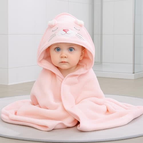 My Tiny Nugget Hooded Baby Bath Towel Set (2-Pack) – Soft & Absorbent | Pink & White | Cute Animal Hood | Plush Bath Wraps for Newborns Infant & Toddlers | Baby Gift Bundle (Pink + White Set)