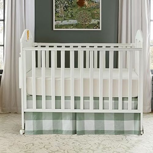 Brandream Crib Skirt Gingham Tailored, Baby Boy, Baby Girl, Gender Neutral Crib Skirt, Toddler Bedskirt Farmhouse Chic Nursery Crib Bed Skirt, Bohemian Green Plaid Gingham Dust Ruffles
