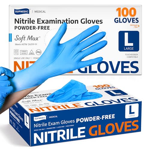 Supmedic Medical Soft Max Nitrile Exam Gloves Powder-Free Disposable 100 Ct | Soft Stretch Fit • Powder-Free • Latex-Free • Examination • Cooking • Cleaning· Food Prep • 100 Count • Blue